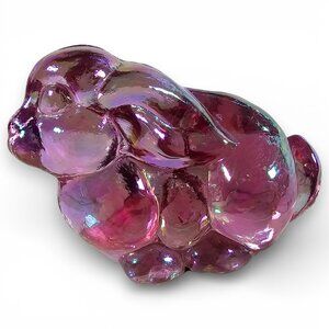 Fenton Art Glass Bunny Rabbit Figurine Iridescent Pink Ears Back Mini 2"